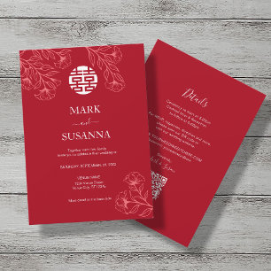 Elegant Floral Traditional Chinese Wedding (Eng.) Invitation