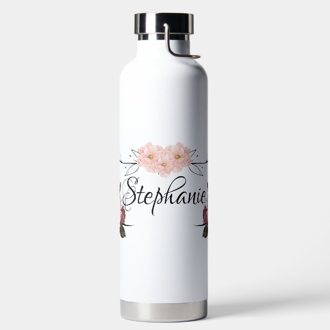  Elegant Floral Transparent Personalised Name Water Bottle (Left)