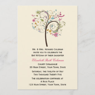 Elegant Floral  Tree Bat Mitzvah Invitation