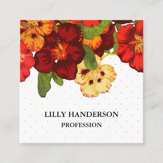 Elegant Floral Trendy Square Business Card (Front)
