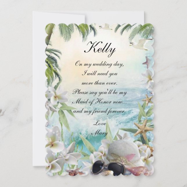 Elegant Floral Tropical Beach  Maid Of Honour Invitation (Front)