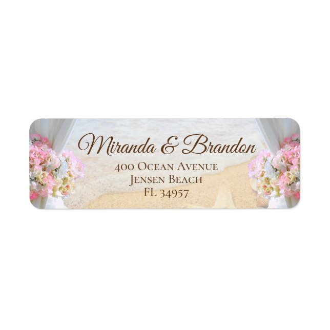 Elegant Floral Tropical Beach Wedding Address (Front)