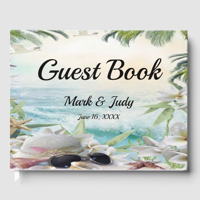 Elegant Floral Tropical Beach Wedding Guestbook (Front)