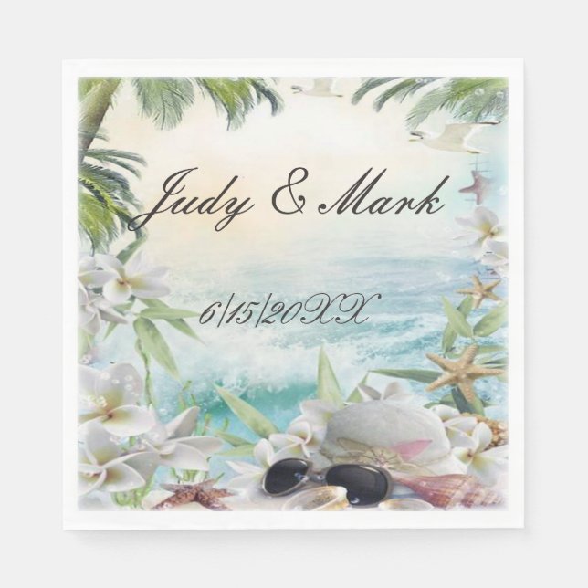Elegant Floral Tropical Beach Wedding Paper Napkin (Front)