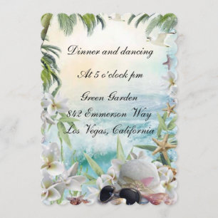 Elegant Floral Tropical Beach Wedding Reception Invitation