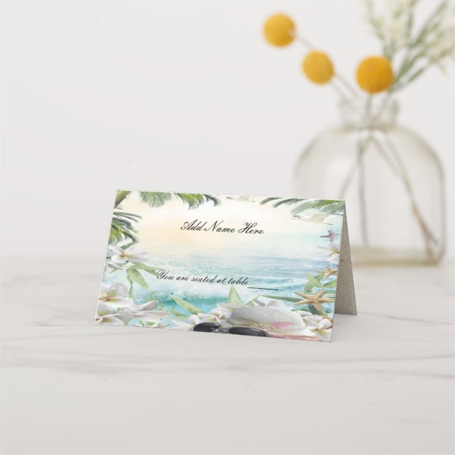 Elegant Floral Tropical Beach Wedding Table Place Place Card (Front)