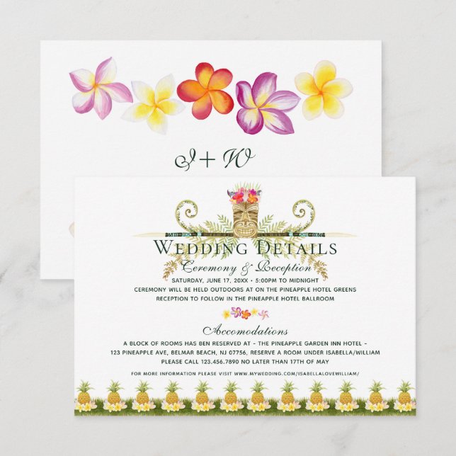 Elegant Floral Tropical Summer Wedding Details Invitation (Front/Back)