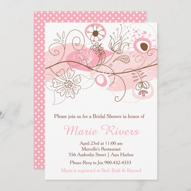 Elegant Floral Twist Bridal Shower in Pink Invitation (Front/Back)