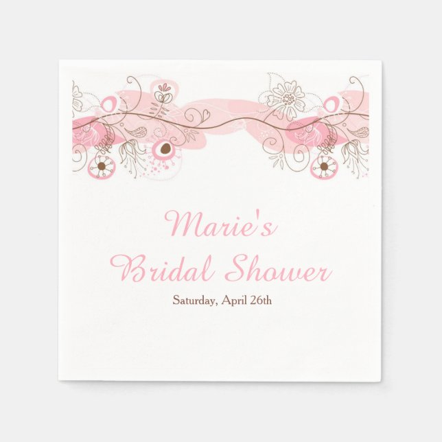 Elegant Floral Twist Bridal Shower in Pink Napkin (Front)