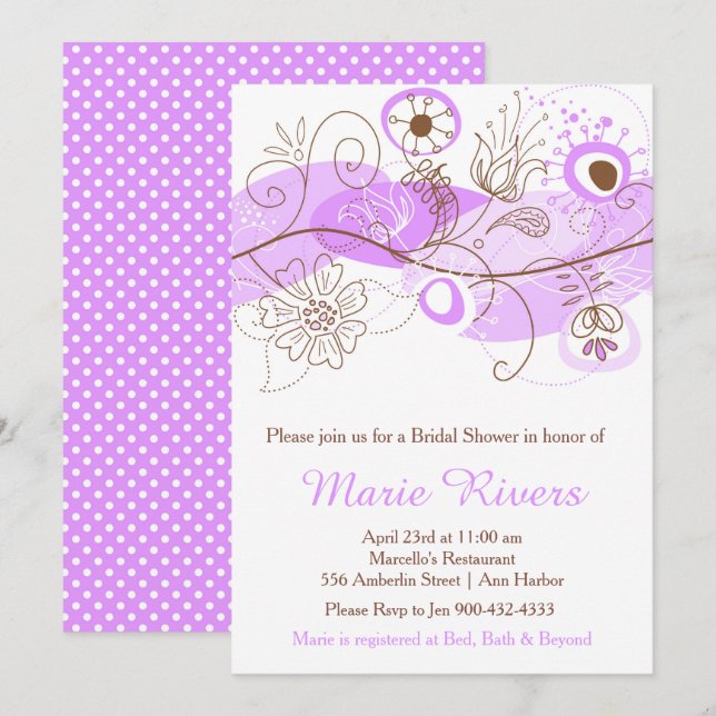 Elegant Floral Twist Bridal Shower in Purple Invitation (Front/Back)