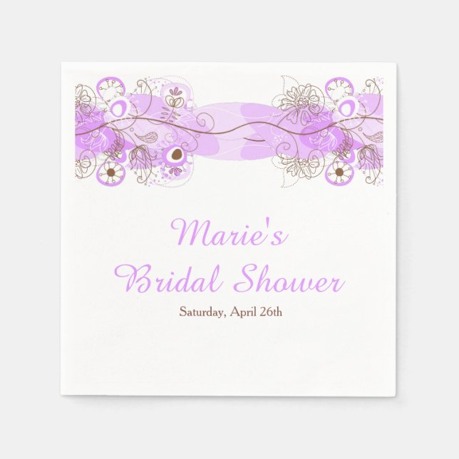 Elegant Floral Twist Bridal Shower in Purple Napkin (Front)