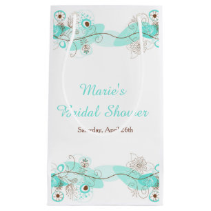 Elegant Floral Twist Bridal Shower in Turquoise Small Gift Bag