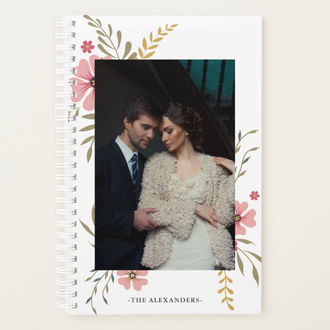Elegant Floral Two Photo and Name Planner (Front)