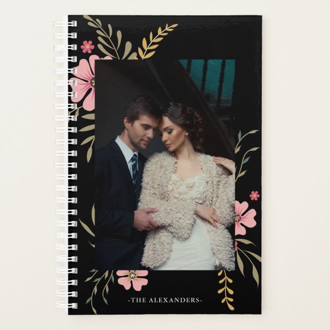 Elegant Floral Two Photo and Name Planner (Front)