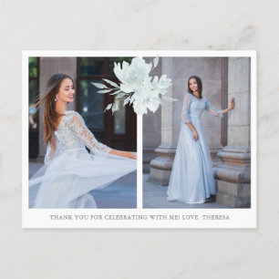 Elegant Floral Two Photo Quinceanera Thank You Postcard