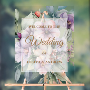 Elegant floral two side photo Wedding welcome Acrylic Sign