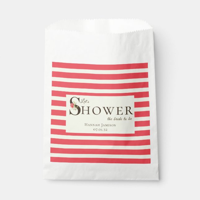 Elegant Floral Typography Coral Green Shower  Favour Bags (Front)