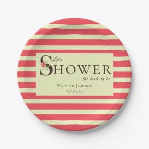 Elegant Floral Typography Coral Green Shower Paper Plate