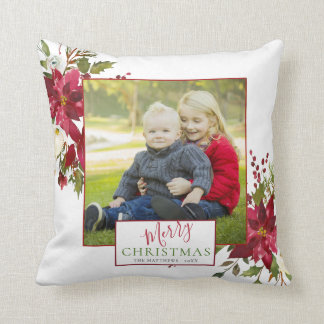 Elegant Floral Typography Photo Keepsake Holiday Cushion