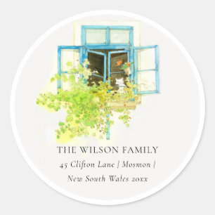Elegant Floral Vine Window We have Moved Address Classic Round Sticker