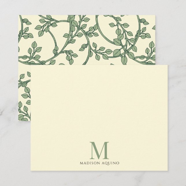 Elegant Floral Vines Monogrammed Card (Front/Back)
