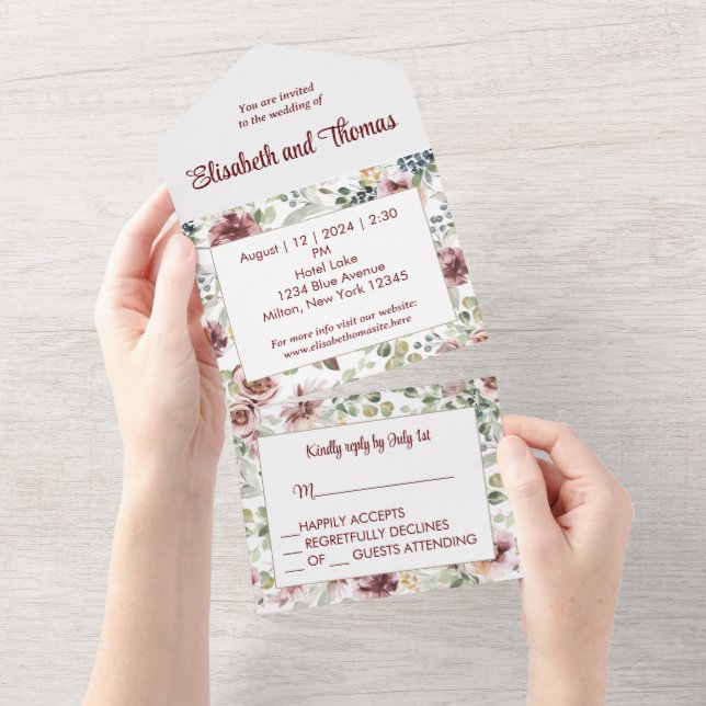 Elegant floral vintage all in one invitation  (Tearaway)