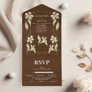 Elegant Floral Vintage Art Nouveau  Wedding All In One Invitation