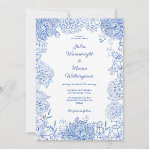 Elegant Floral Vintage Blue Floral Wedding Invitat Invitation