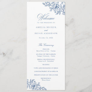 Elegant Floral Vintage Blue Wedding Program Programme