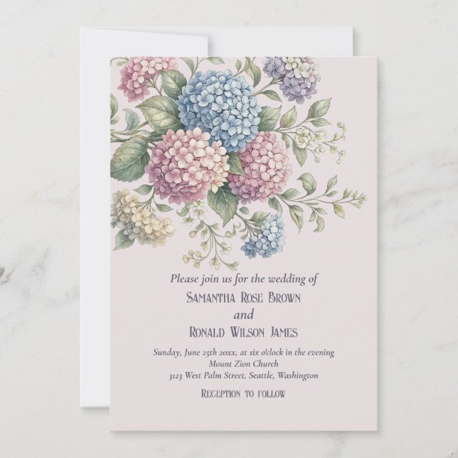 Elegant Floral Vintage Blush Hydrangea Wedding  Invitation (Front)