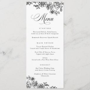 Elegant Floral Vintage Blush Pink Black White Menu