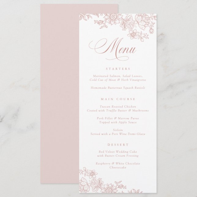 Elegant Floral Vintage Blush Pink Botanical Menu (Front/Back)