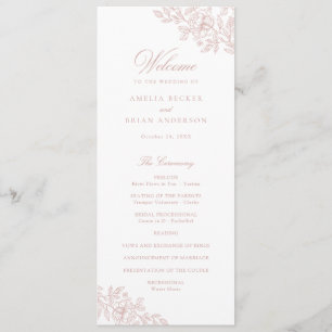 Elegant Floral Vintage Blush Pink Wedding Program Programme
