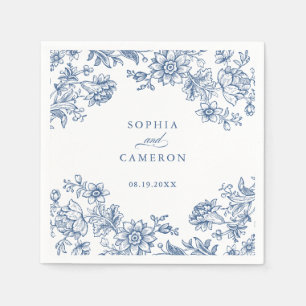 Elegant Floral Vintage Botanical Blue Wedding Napkin