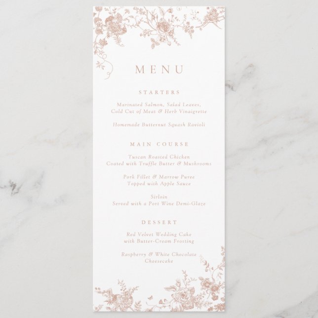 Elegant Floral Vintage Botanical Blush Pink Menu (Front)