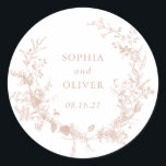 Elegant Floral Vintage Botanical Blush Wedding Classic Round Sticker<br><div class="desc">Elegant Floral Vintage Botanical Blush Pink Peach Wedding Round Sticker</div>