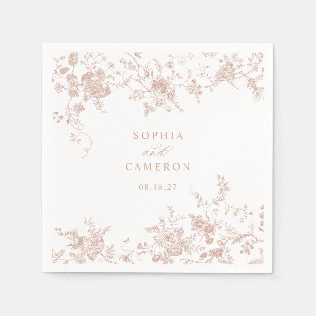 Elegant Floral Vintage Botanical Blush Wedding Napkin (Front)