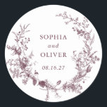 Elegant Floral Vintage Botanical Burgundy Wedding Classic Round Sticker<br><div class="desc">Elegant Floral Vintage Botanical Merlot Burgundy Wedding Round Sticker</div>