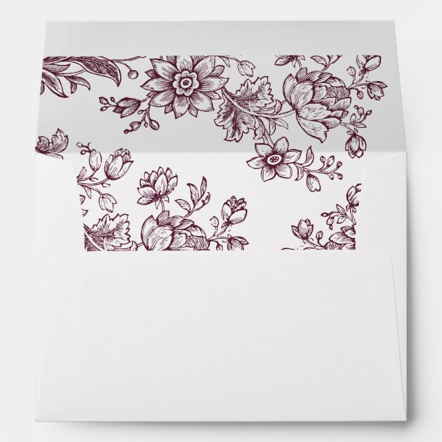 Elegant Floral Vintage Botanical Burgundy Wedding Envelope (Back (Bottom))