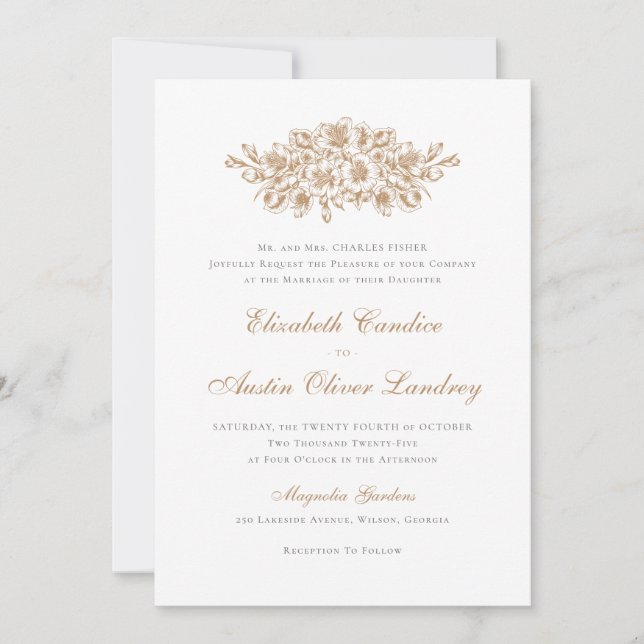 Elegant Floral Vintage Botanical Classic Wedding Invitation (Front)