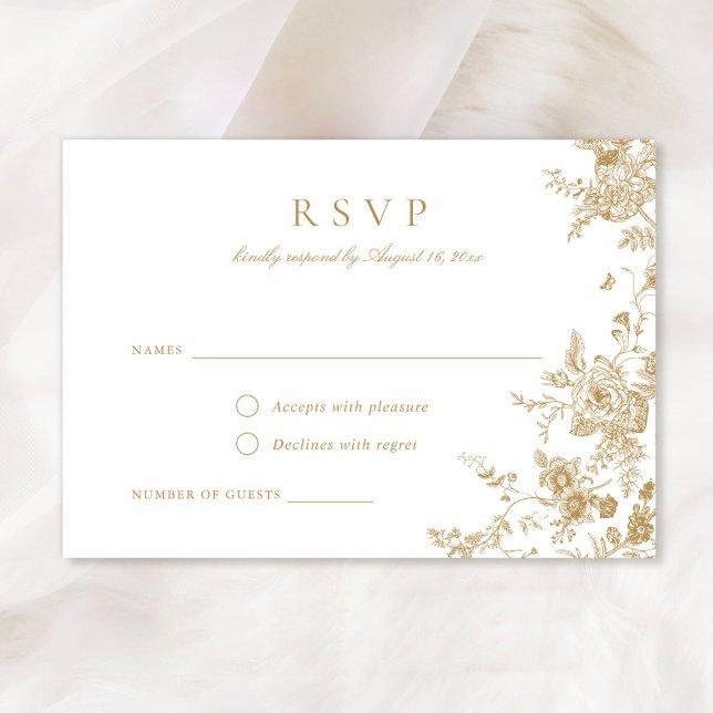 Elegant Floral Vintage Botanical Gold RSVP Card (Creator Uploaded)
