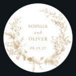 Elegant Floral Vintage Botanical Gold Wedding Classic Round Sticker<br><div class="desc">Elegant Floral Vintage Botanical Gold Wedding Round Sticker</div>