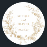 Elegant Floral Vintage Botanical Gold Wedding Classic Round Sticker<br><div class="desc">Elegant Floral Vintage Botanical Gold Wedding Round Sticker</div>