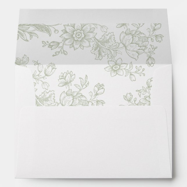 Elegant Floral Vintage Botanical Green Wedding Envelope (Back (Bottom))