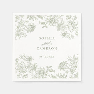 Elegant Floral Vintage Botanical Green Wedding Napkin