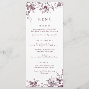 Elegant Floral Vintage Botanical Merlot Menu