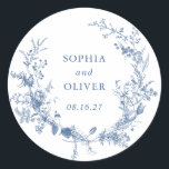 Elegant Floral Vintage Botanical Navy Blue Wedding Classic Round Sticker<br><div class="desc">Elegant Floral Vintage Botanical Navy Blue Wedding Round Sticker</div>