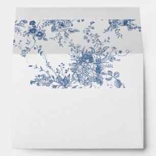 Elegant Floral Vintage Botanical Navy Blue Wedding Envelope