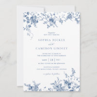 Elegant Floral Vintage Botanical Navy Blue Wedding