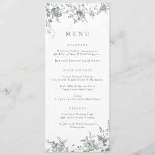 Elegant Floral Vintage Botanical Sage Green Menu